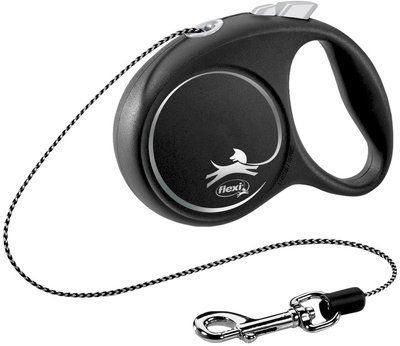 Flexi Black design XS Retractable Leash &ndash; 3m for Small Dogs up to 8 kg (cord)