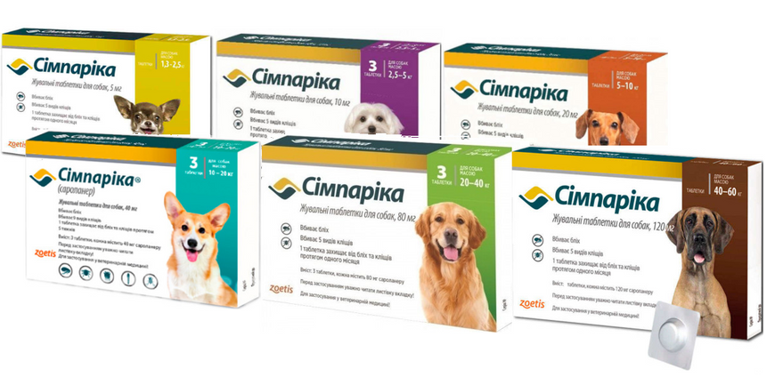 Simparika chewable tablets against fleas and ticks, for dogs weighing 10 - 20 kg, tab/40 mg (one tablet)
